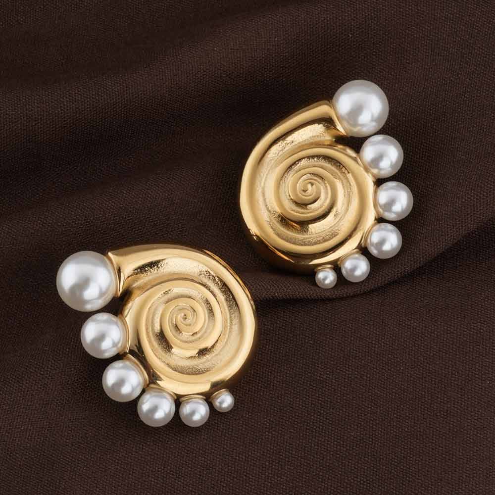 Palmonas Pearl Snail Shell Stud Earrings For Womens - Waterproof & Anti-Tarnish : PMWSSER365-G