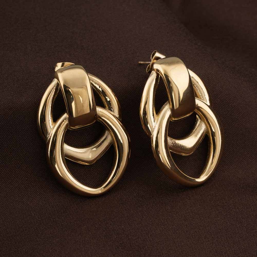 Palmonas Linked Oval Drop Earrings For Womens - Waterproof & Anti-Tarnish : PMWSSER372-G