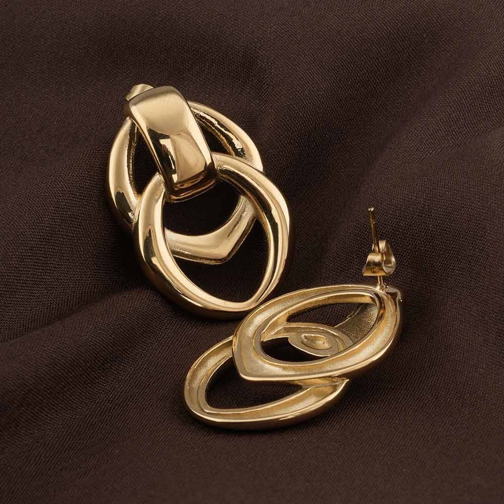 Palmonas Linked Oval Drop Earrings For Womens - Waterproof & Anti-Tarnish : PMWSSER372-G