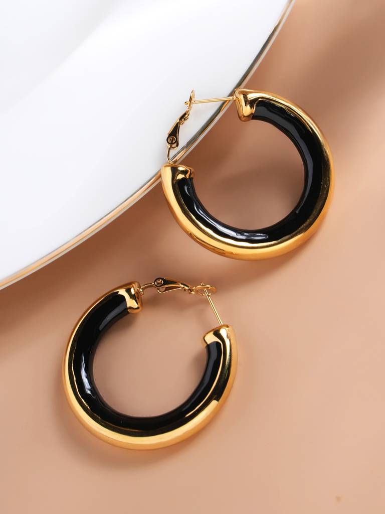 Golden Black Hoop Earrings For Women : PMWSSER395-G