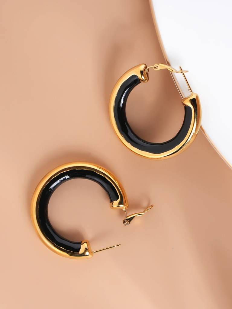 Golden Black Hoop Earrings For Women : PMWSSER395-G