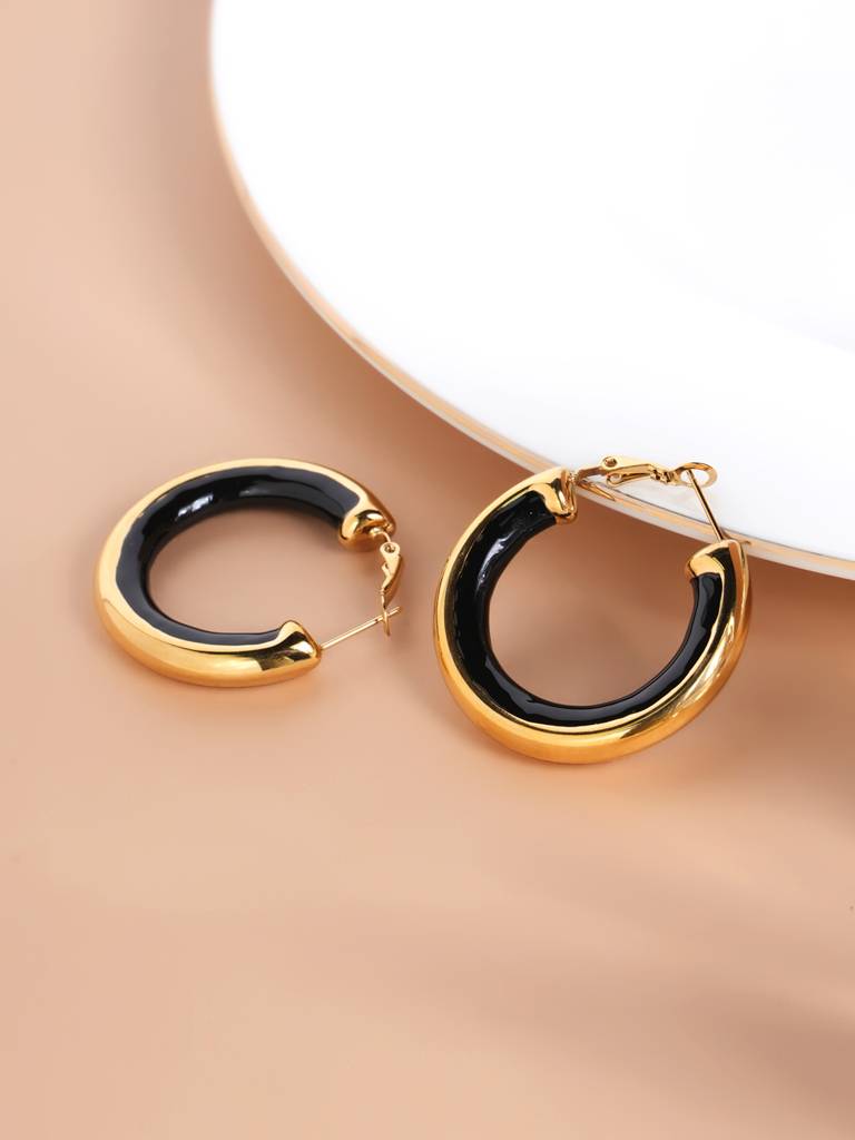 Golden Black Hoop Earrings For Women : PMWSSER395-G