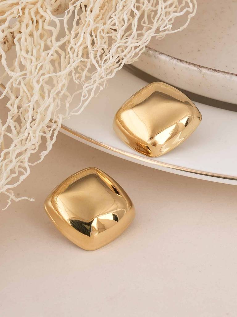 Palmonas Chunky Cube Stud Earrings For Womens - Waterproof & Anti-Tarnish : PMWSSER401-G