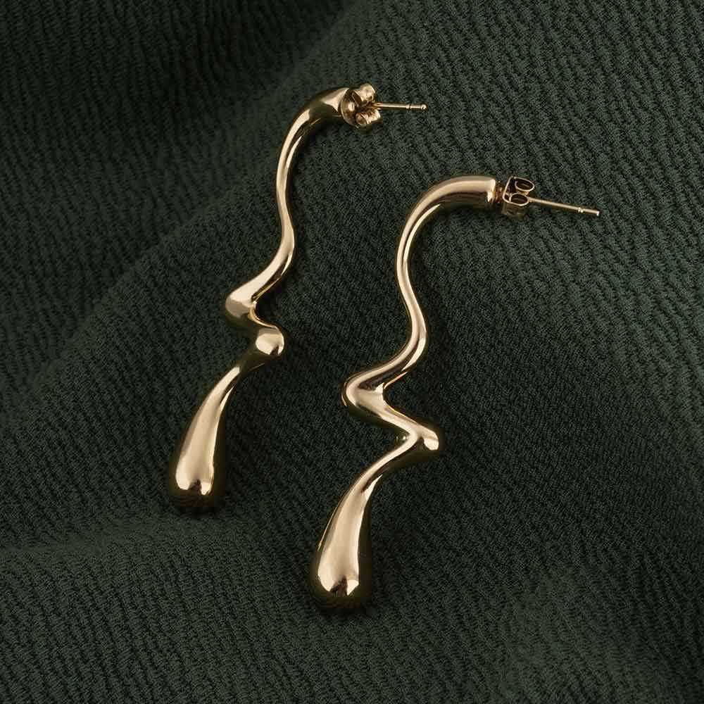 Palmonas Curved Wave Drop Earrings For Womens - Waterproof & Anti-Tarnish : PMWSSER402-G
