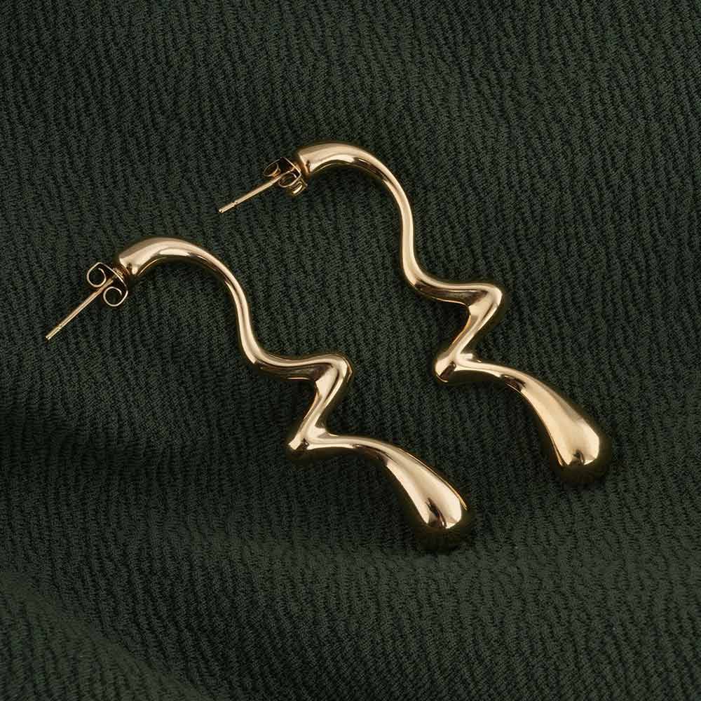 Palmonas Curved Wave Drop Earrings For Womens - Waterproof & Anti-Tarnish : PMWSSER402-G
