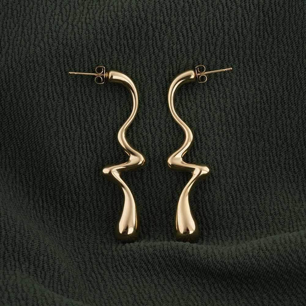 Palmonas Curved Wave Drop Earrings For Womens - Waterproof & Anti-Tarnish : PMWSSER402-G