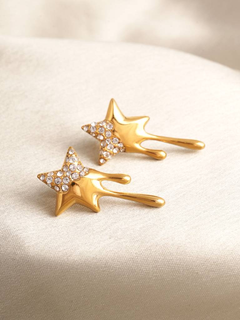 Dripping Star Drop Earrings For Women : PMWSSER403-G