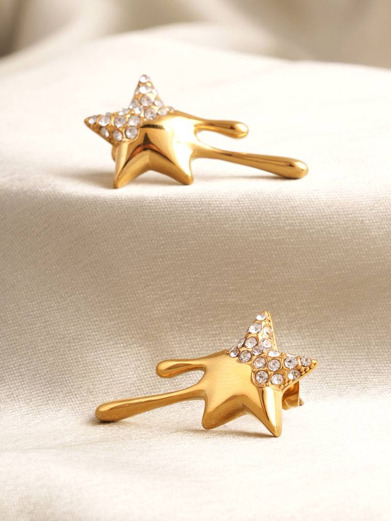 Dripping Star Drop Earrings For Women : PMWSSER403-G