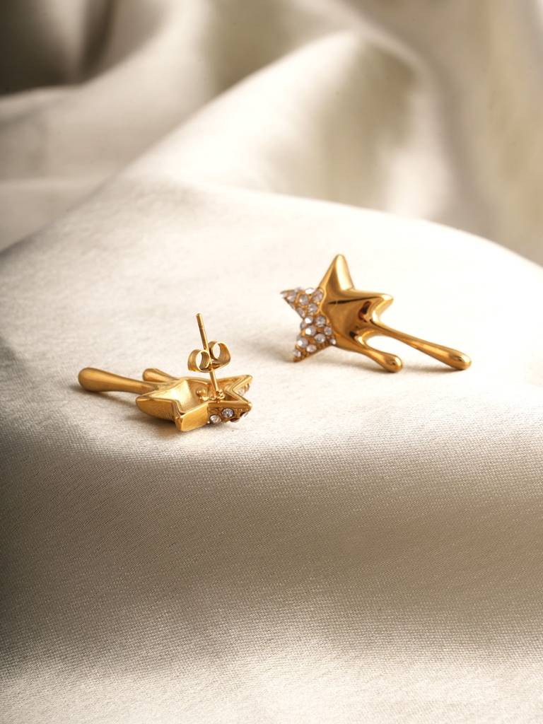 Dripping Star Drop Earrings For Women : PMWSSER403-G