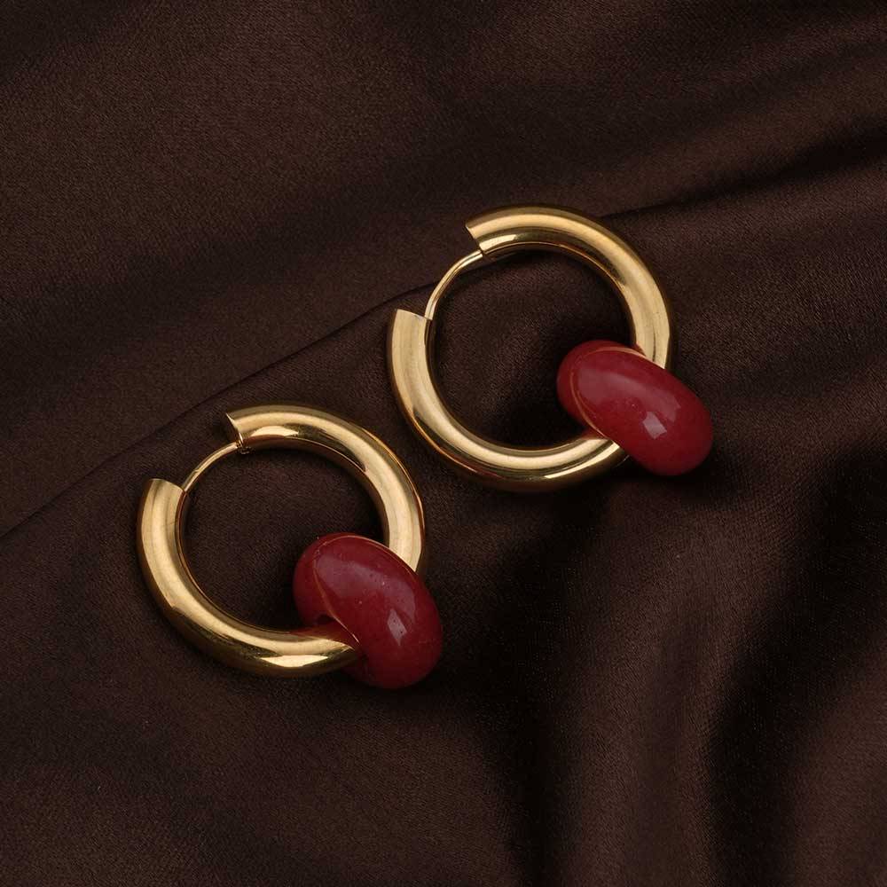 Palmonas Red Acrylic Drop Earrings For Womens - Waterproof & Anti-Tarnish : PMWSSER407-G