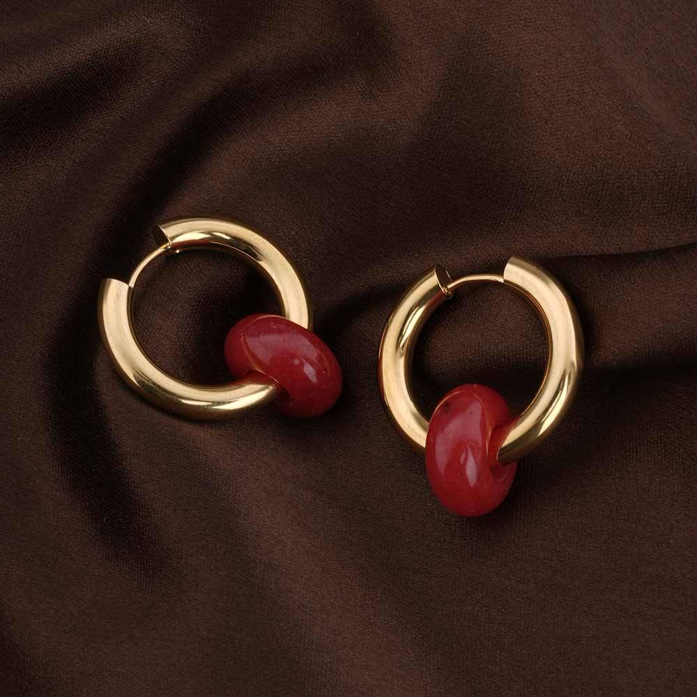 Palmonas Red Acrylic Drop Earrings For Womens - Waterproof & Anti-Tarnish : PMWSSER407-G