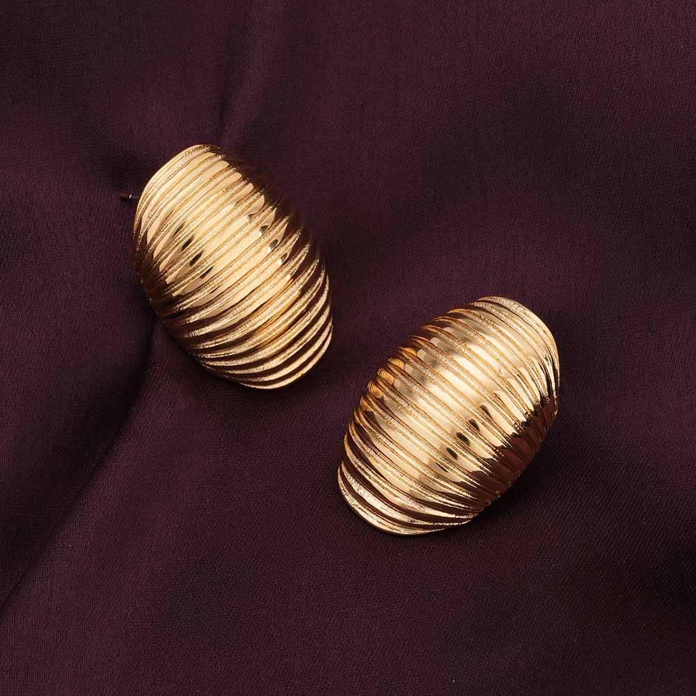 Palmonas Elegant Golden Ribbed Oval Earrings For Womens - Waterproof & Anti-Tarnish : PMWSSER435-G