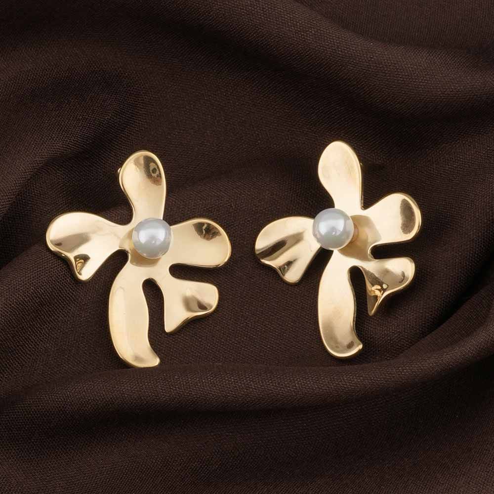 Palmonas Flower Pearl Earrings For Womens - Waterproof & Anti-Tarnish : PMWSSER449-G