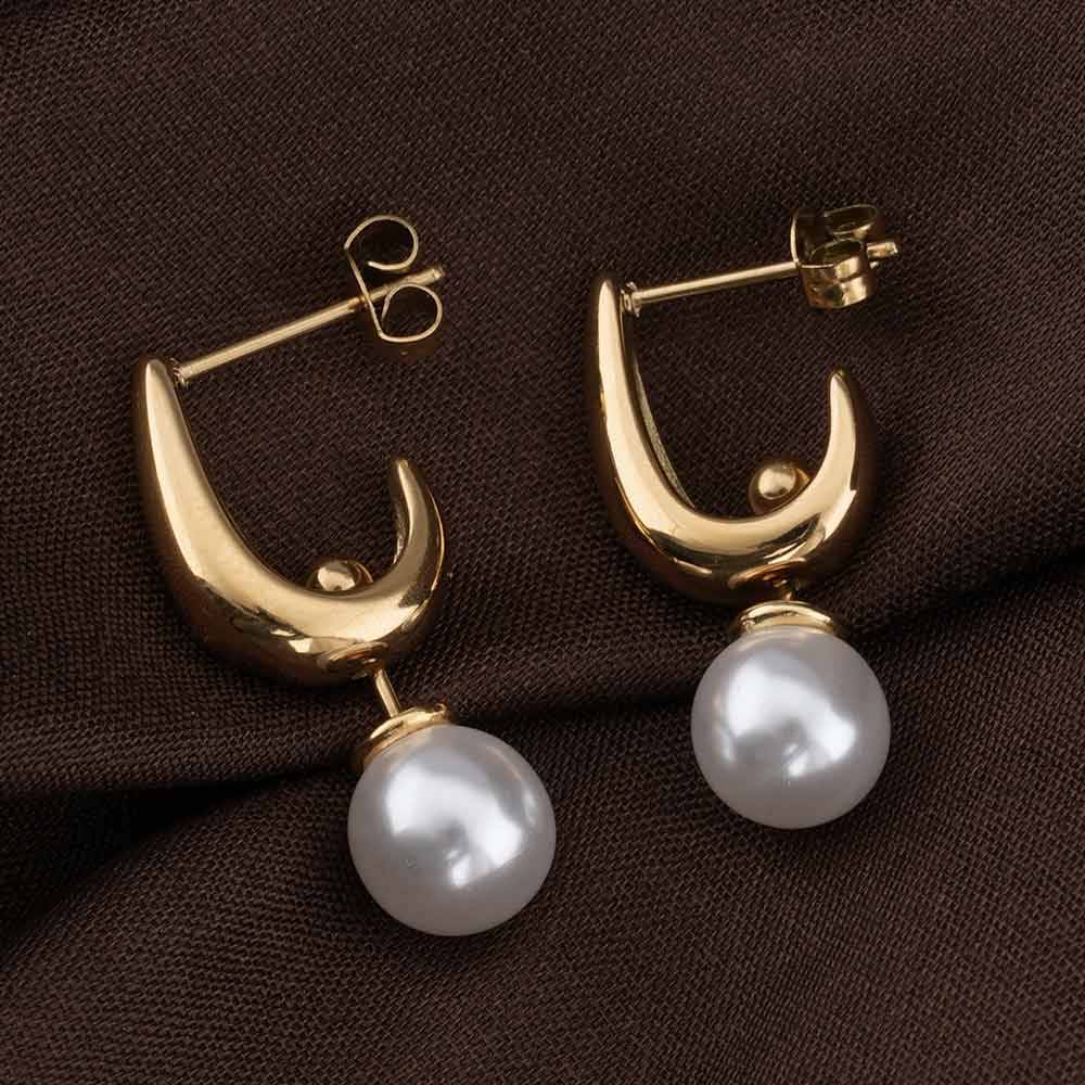 Palmonas Pearl Moon Earrings For Womens - Waterproof & Anti-Tarnish : PMWSSER451-G