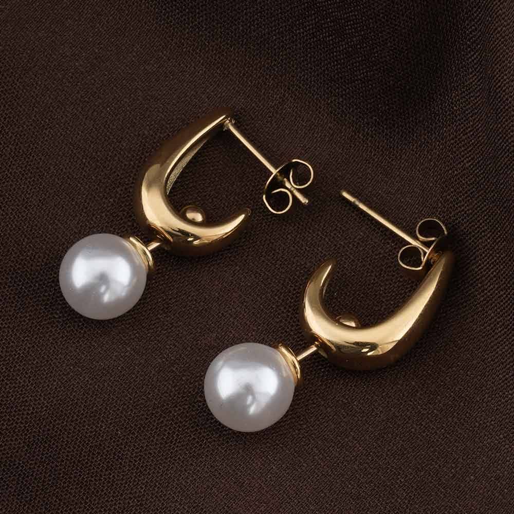 Palmonas Pearl Moon Earrings For Womens - Waterproof & Anti-Tarnish : PMWSSER451-G