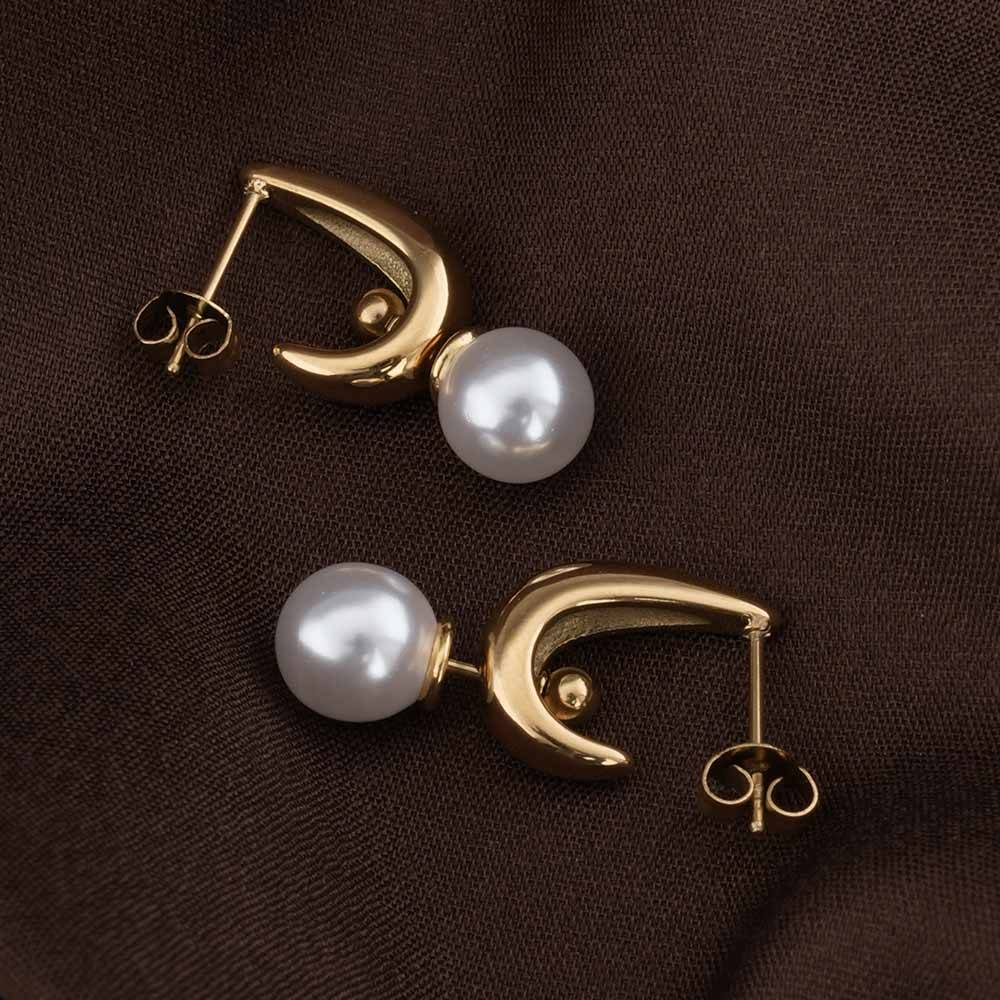 Palmonas Pearl Moon Earrings For Womens - Waterproof & Anti-Tarnish : PMWSSER451-G