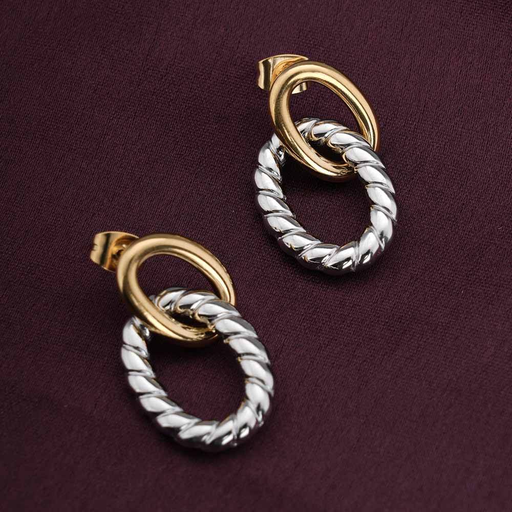 Palmonas Two-Tone Linked Earrings For Womens - Waterproof & Anti-Tarnish : PMWSSER464-MC