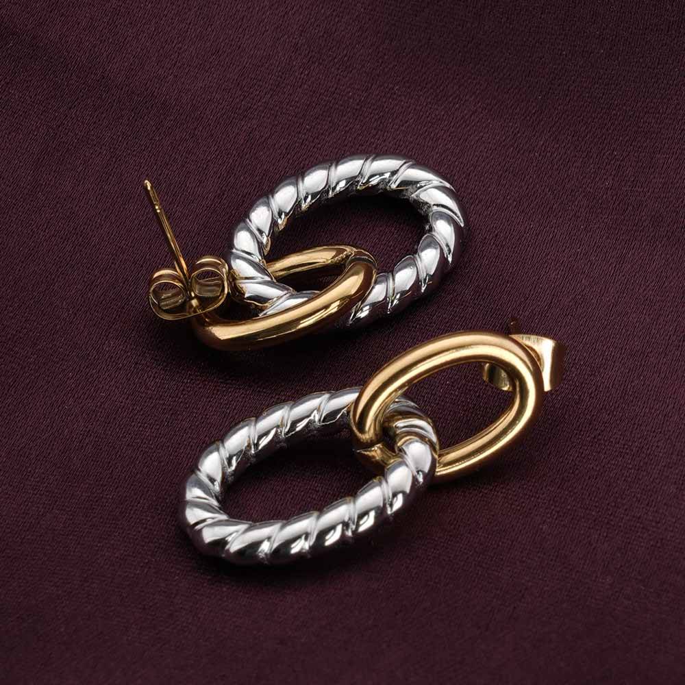 Palmonas Two-Tone Linked Earrings For Womens - Waterproof & Anti-Tarnish : PMWSSER464-MC