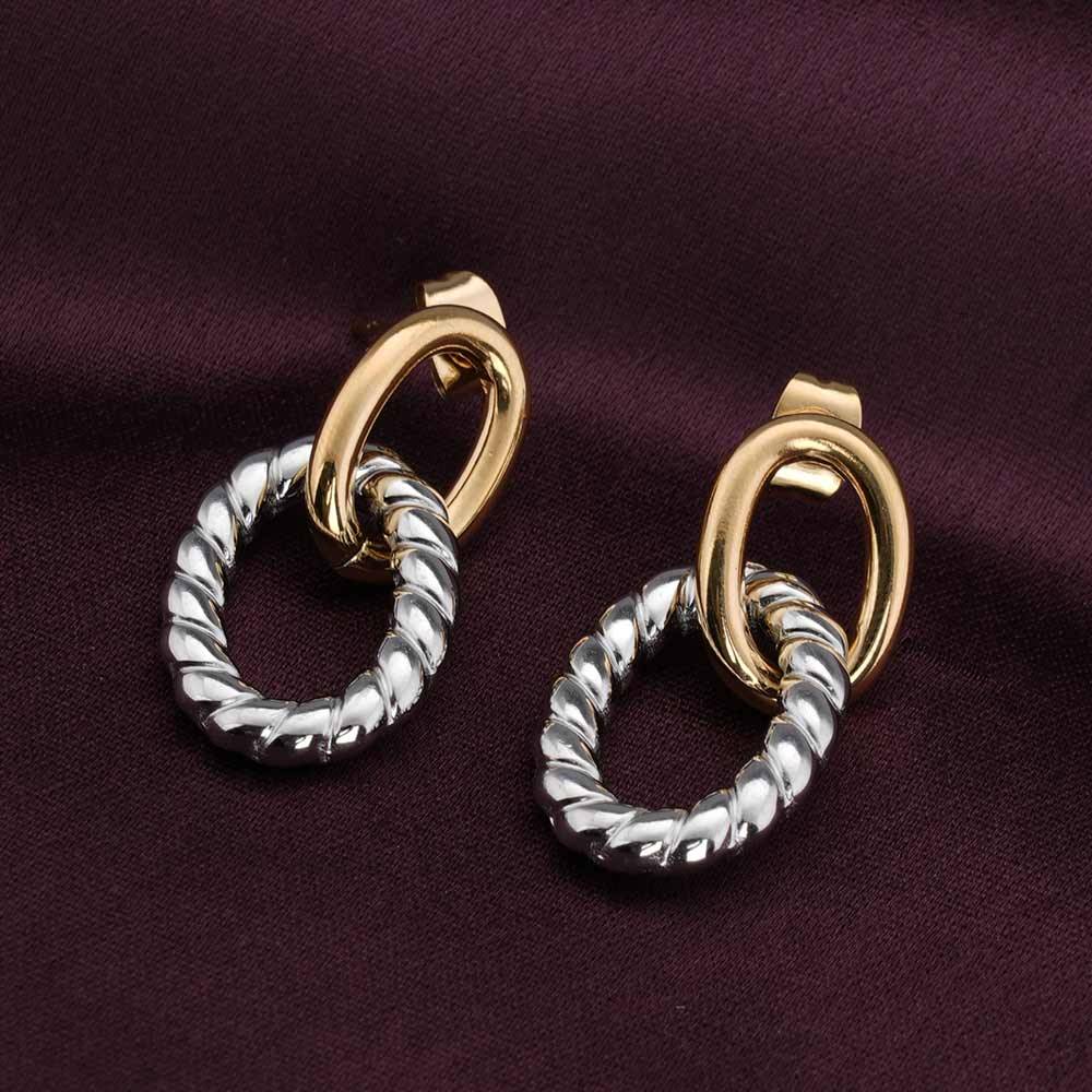 Palmonas Two-Tone Linked Earrings For Womens - Waterproof & Anti-Tarnish : PMWSSER464-MC