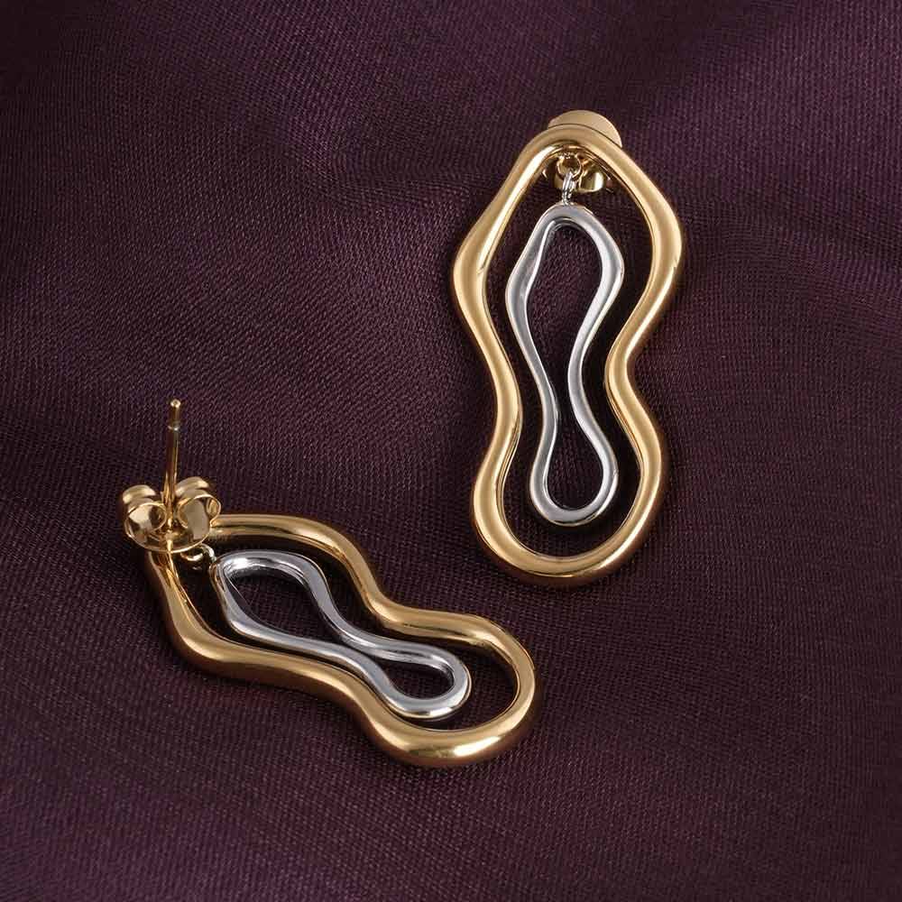 Palmonas Abstract Gold & Silver Earrings For Womens - Waterproof & Anti-Tarnish : PMWSSER465-MC