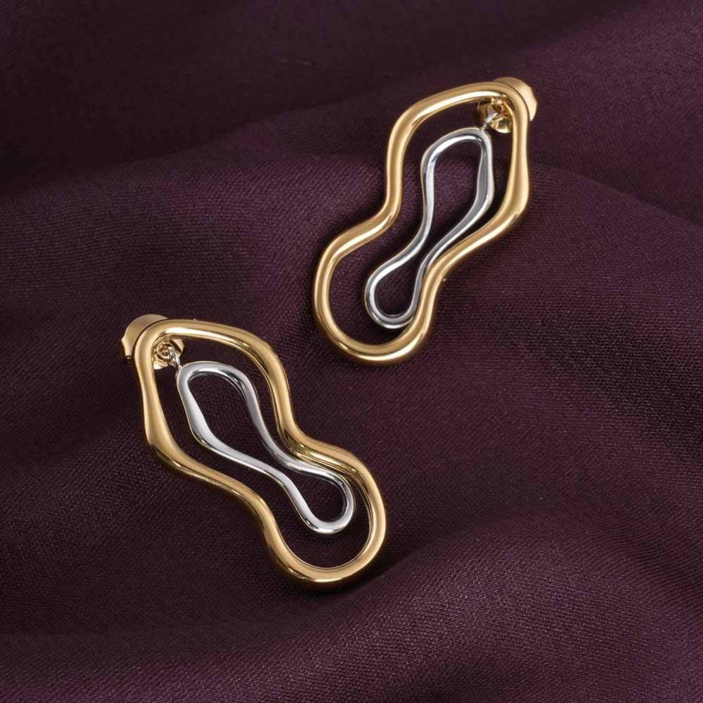 Palmonas Abstract Gold & Silver Earrings For Womens - Waterproof & Anti-Tarnish : PMWSSER465-MC