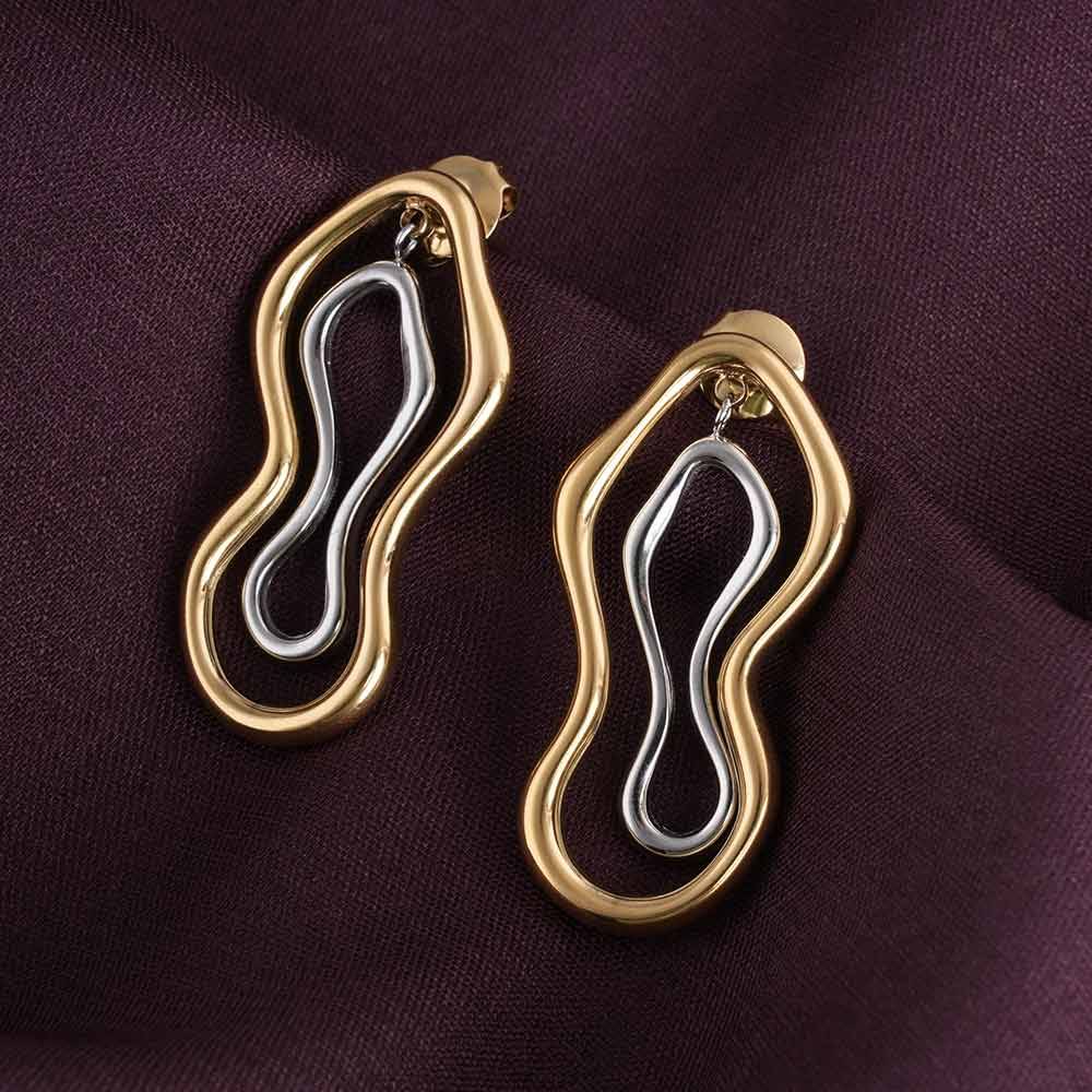 Palmonas Abstract Gold & Silver Earrings For Womens - Waterproof & Anti-Tarnish : PMWSSER465-MC