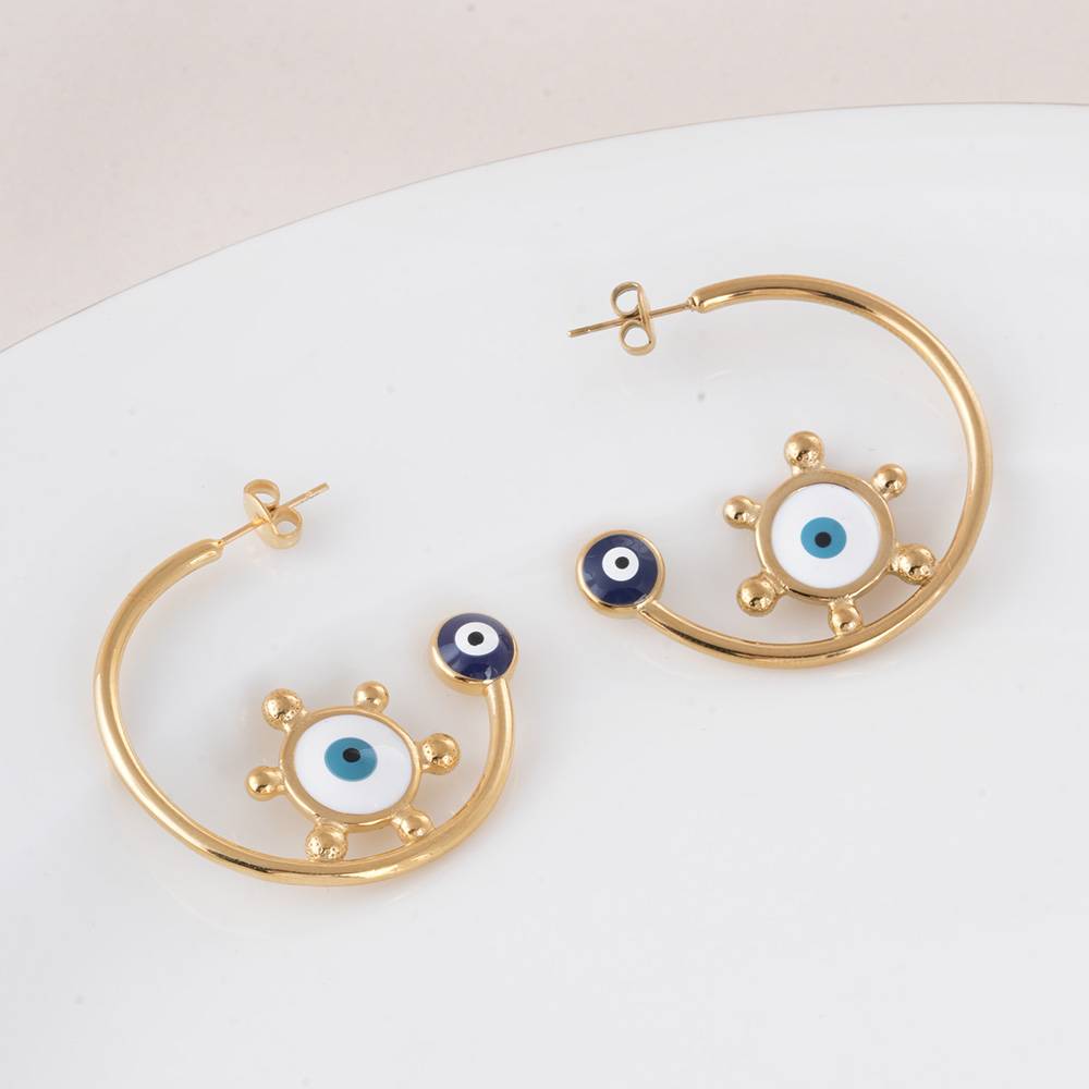 Palmonas Gold Evil Eye Hoop Earrings For Womens - Waterproof & Anti-Tarnish : PMWSSER469-G