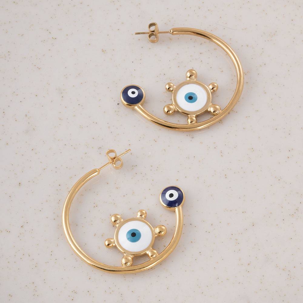 Palmonas Gold Evil Eye Hoop Earrings For Womens - Waterproof & Anti-Tarnish : PMWSSER469-G