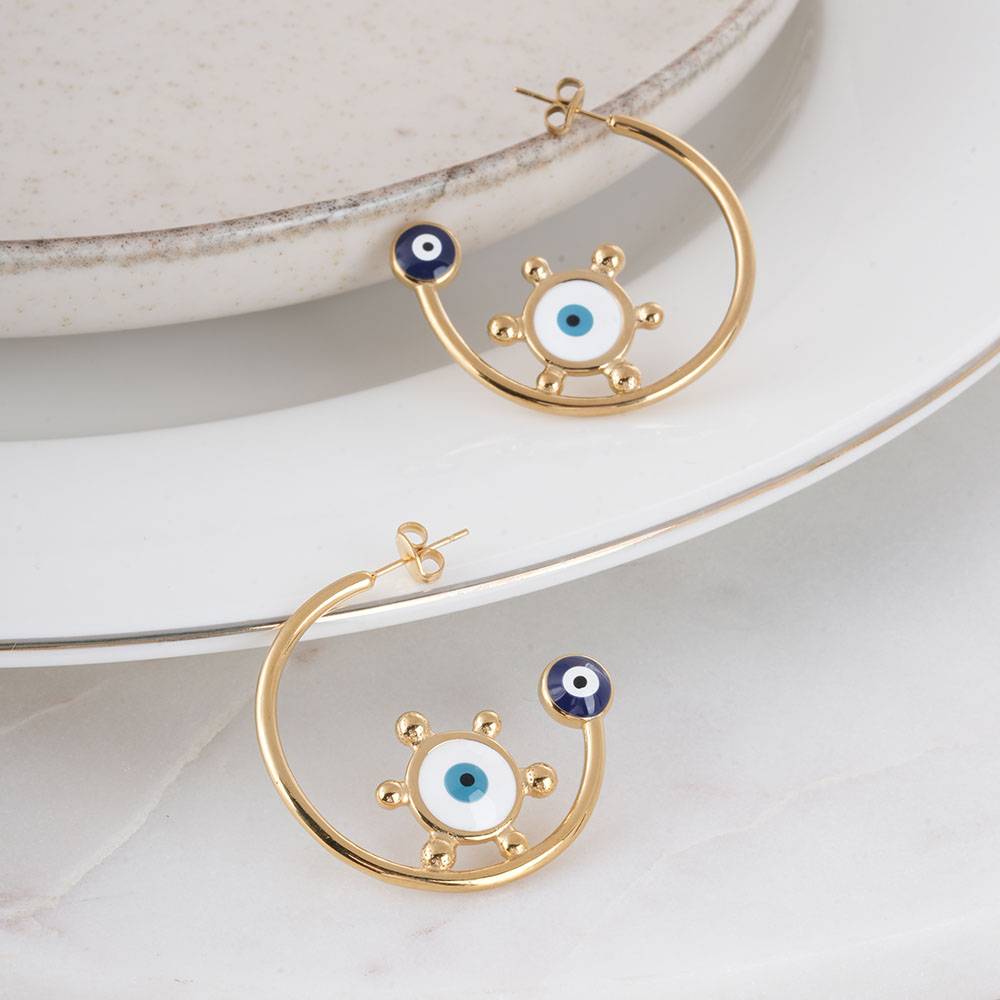 Palmonas Gold Evil Eye Hoop Earrings For Womens - Waterproof & Anti-Tarnish : PMWSSER469-G
