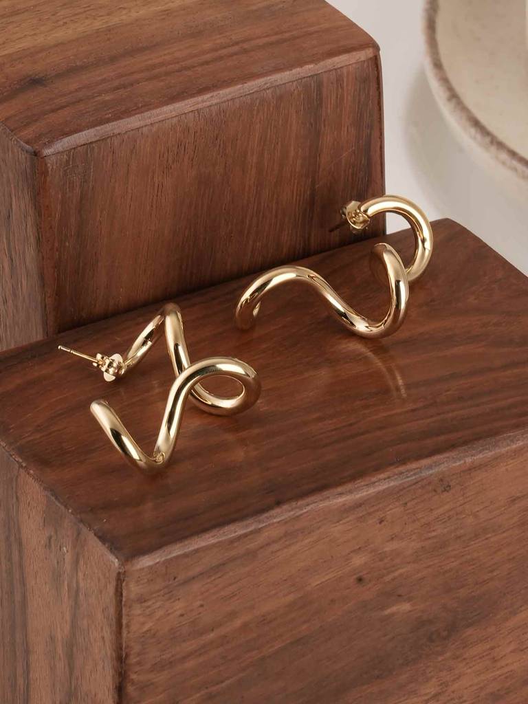 Palmonas Abstract Gold Earrings For Womens - Waterproof & Anti-Tarnish : PMWSSER475-G