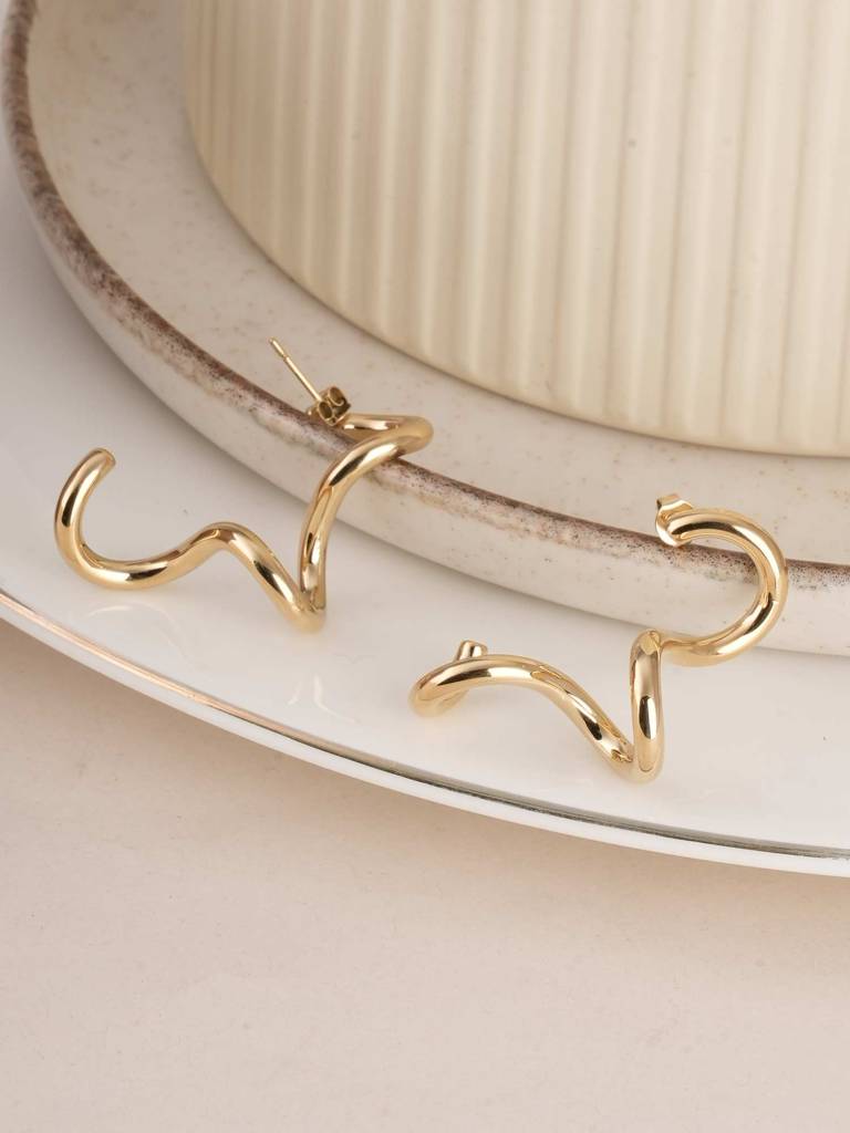 Palmonas Abstract Gold Earrings For Womens - Waterproof & Anti-Tarnish : PMWSSER475-G