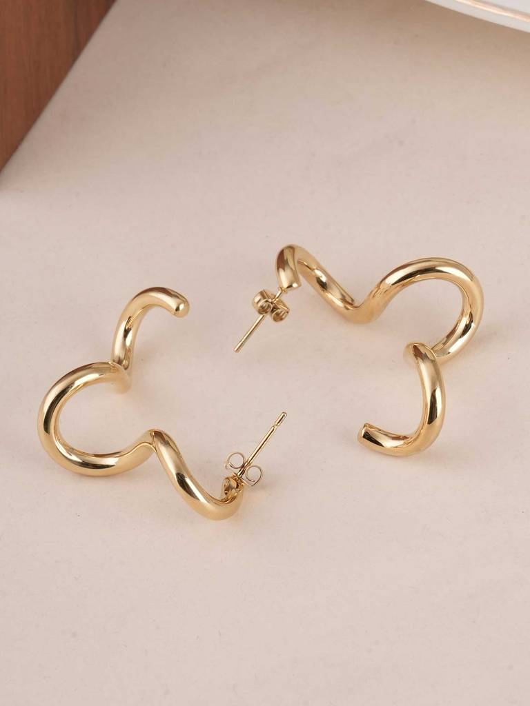 Palmonas Abstract Gold Earrings For Womens - Waterproof & Anti-Tarnish : PMWSSER475-G