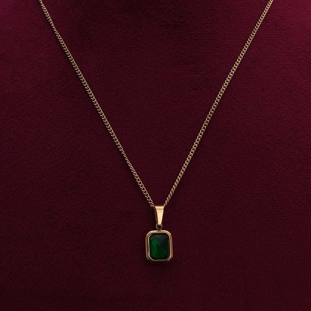 Palmonas Everyday Exquisite Green Stone Gold Necklace For Womens - Waterproof & Anti-Tarnish : PMWSSNC152-G