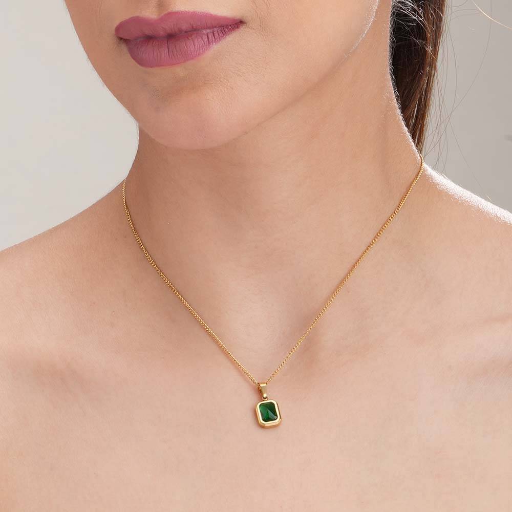 Palmonas Everyday Exquisite Green Stone Gold Necklace For Womens - Waterproof & Anti-Tarnish : PMWSSNC152-G