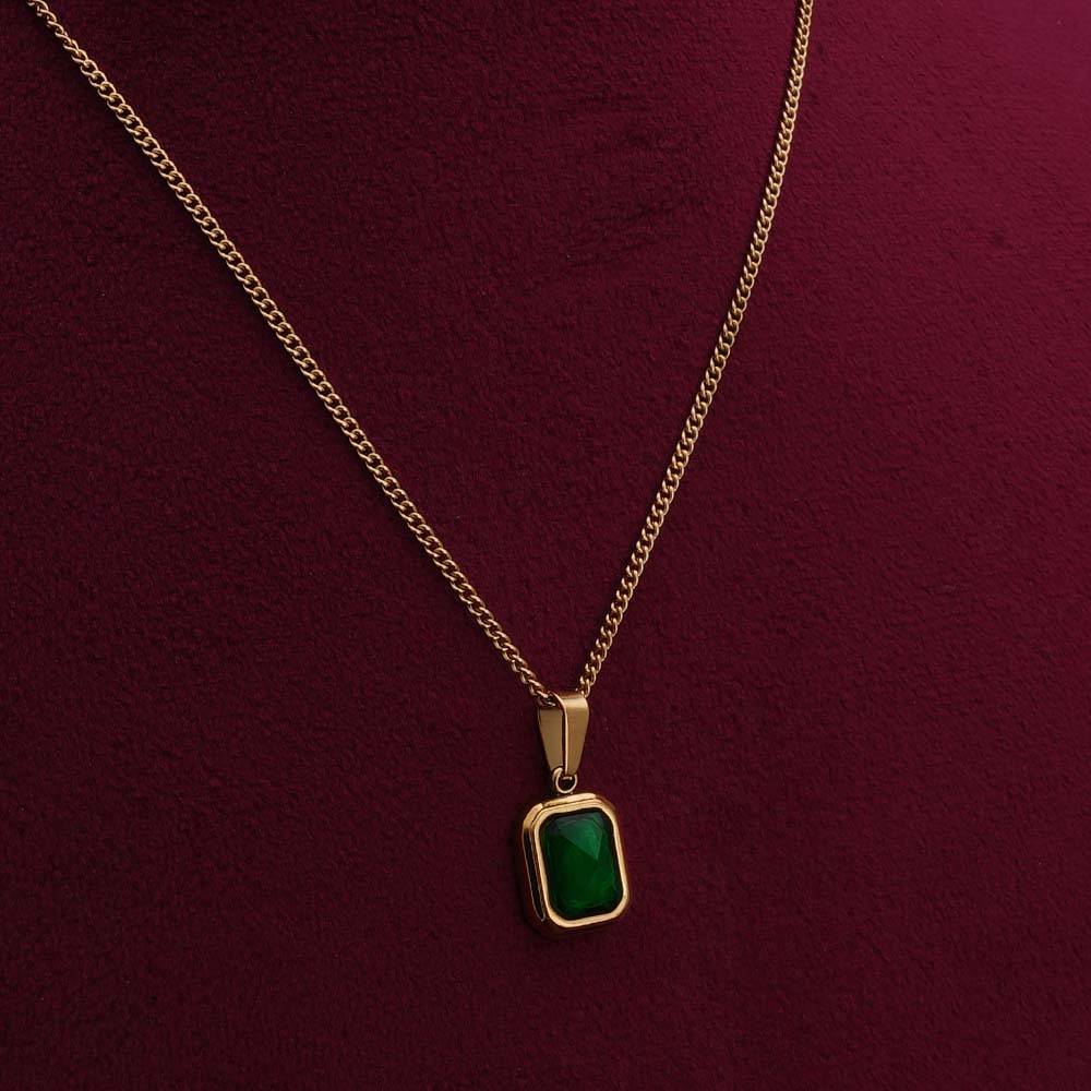 Palmonas Everyday Exquisite Green Stone Gold Necklace For Womens - Waterproof & Anti-Tarnish : PMWSSNC152-G