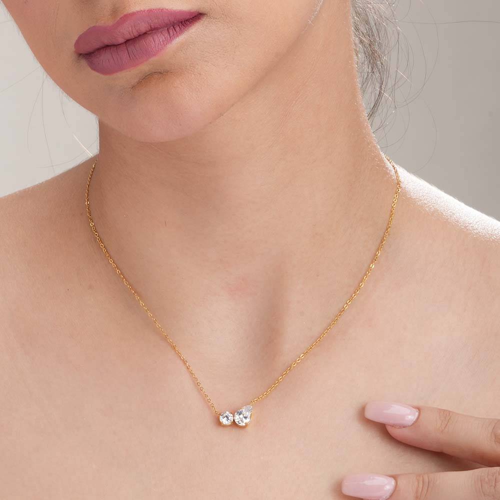 Palmonas Double Drop Delicacy Gold Chain Necklace For Womens - Waterproof & Anti-Tarnish : PMWSSNC153-G