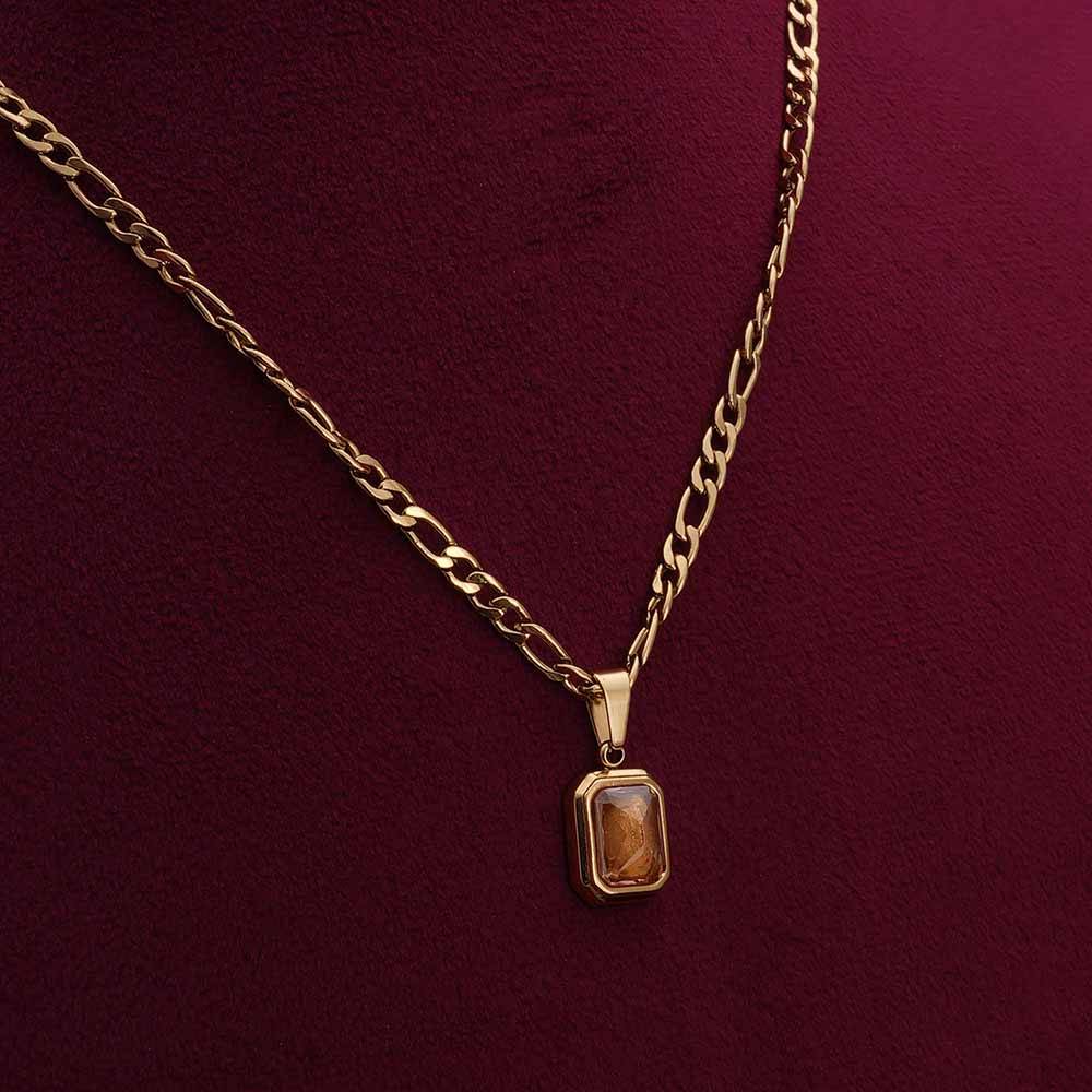 Palmonas Everyday Exquisite Brown Stone Gold Necklace For Womens - Waterproof & Anti-Tarnish : PMWSSNC163-G