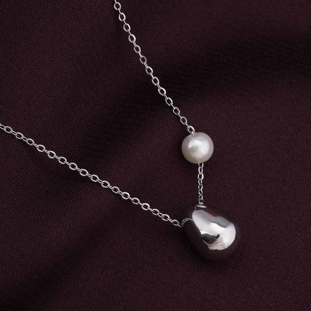 Palmonas Silver Bean Necklace With Pearl For Womens - Waterproof & Anti-Tarnish : PMWSSNC194-S