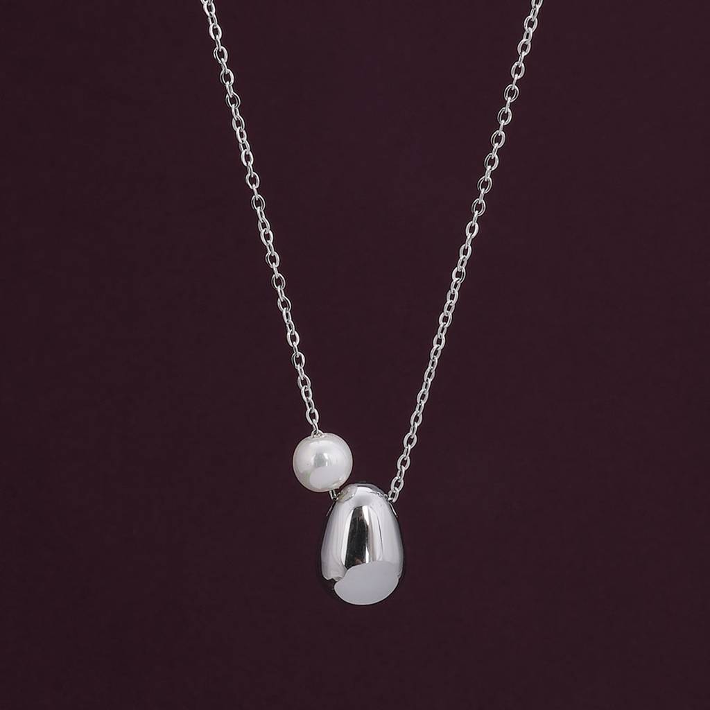 Palmonas Silver Bean Necklace With Pearl For Womens - Waterproof & Anti-Tarnish : PMWSSNC194-S