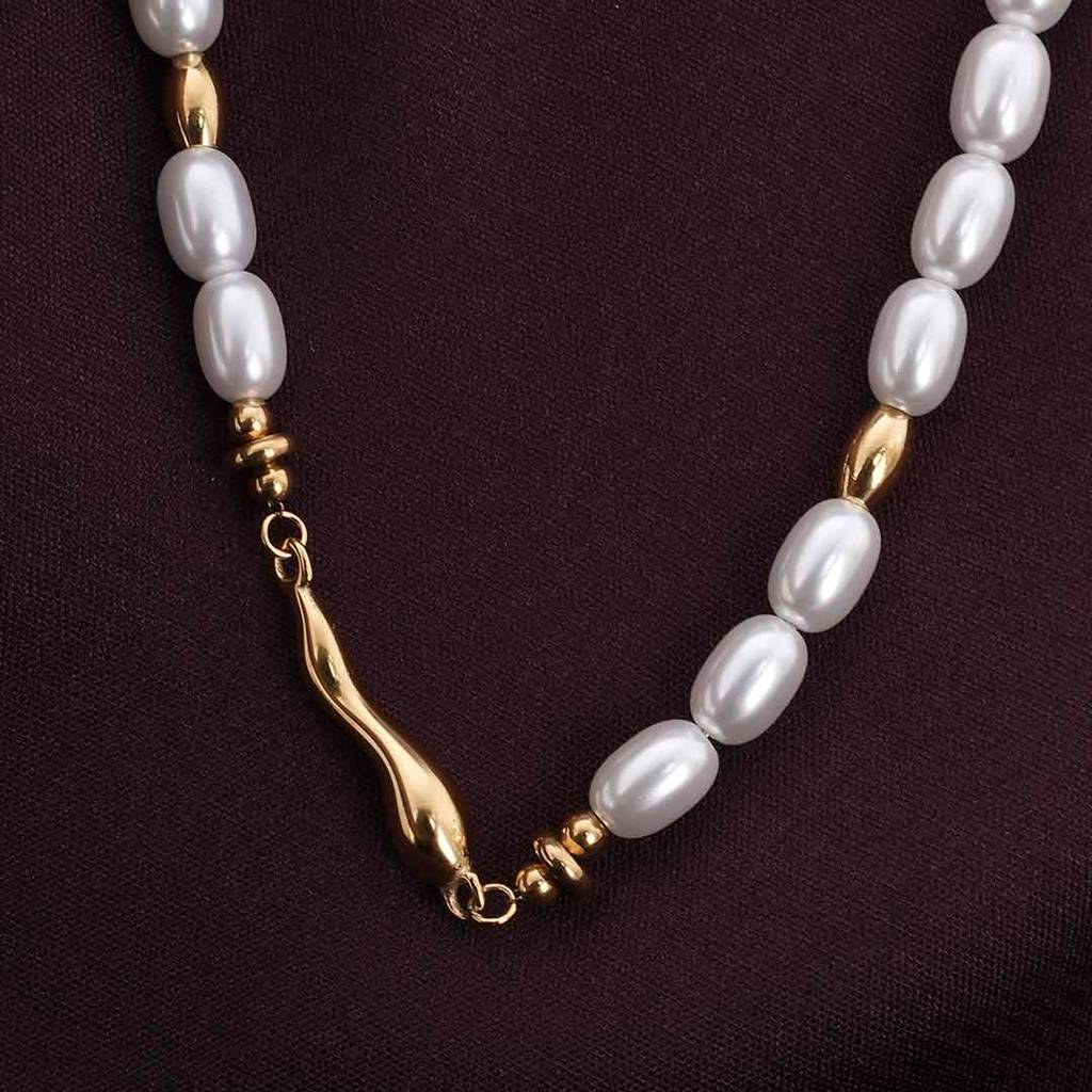 Palmonas Natural Pearl Gold Necklace For Womens - Waterproof & Anti-Tarnish : PMWSSNC197-G