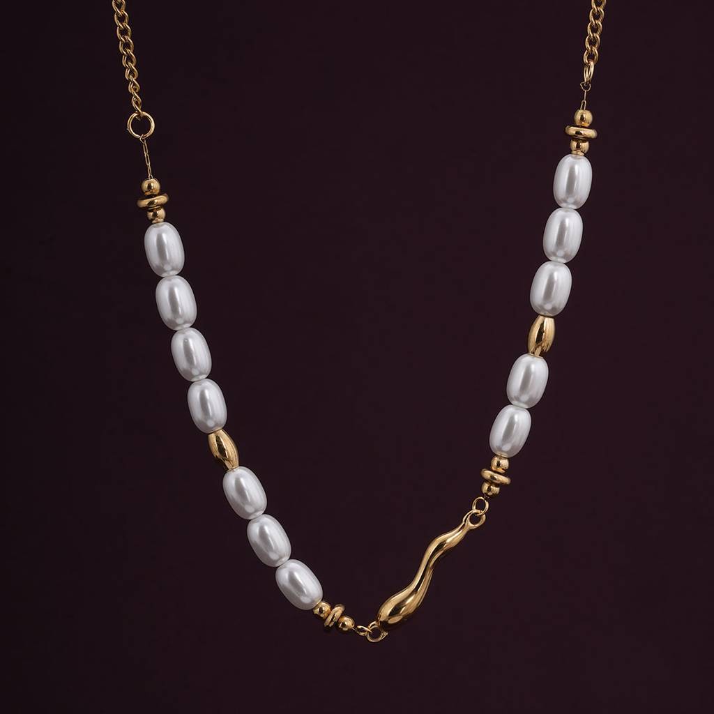 Palmonas Natural Pearl Gold Necklace For Womens - Waterproof & Anti-Tarnish : PMWSSNC197-G