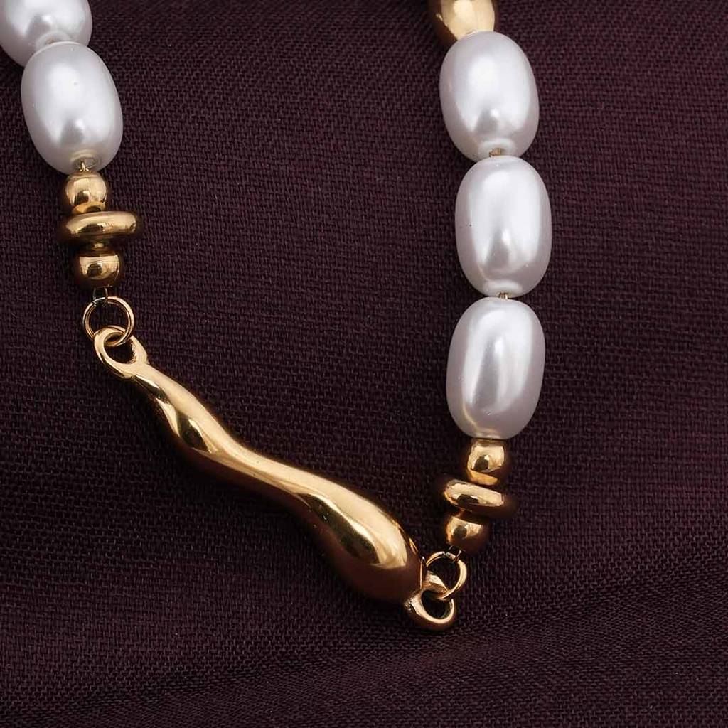Palmonas Natural Pearl Gold Necklace For Womens - Waterproof & Anti-Tarnish : PMWSSNC197-G
