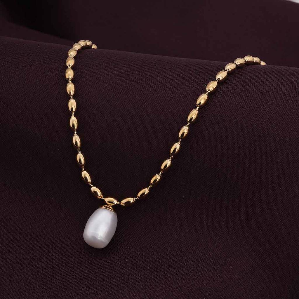Palmonas Pearl Seed Chain Necklace For Womens - Waterproof & Anti-Tarnish : PMWSSNC234-G