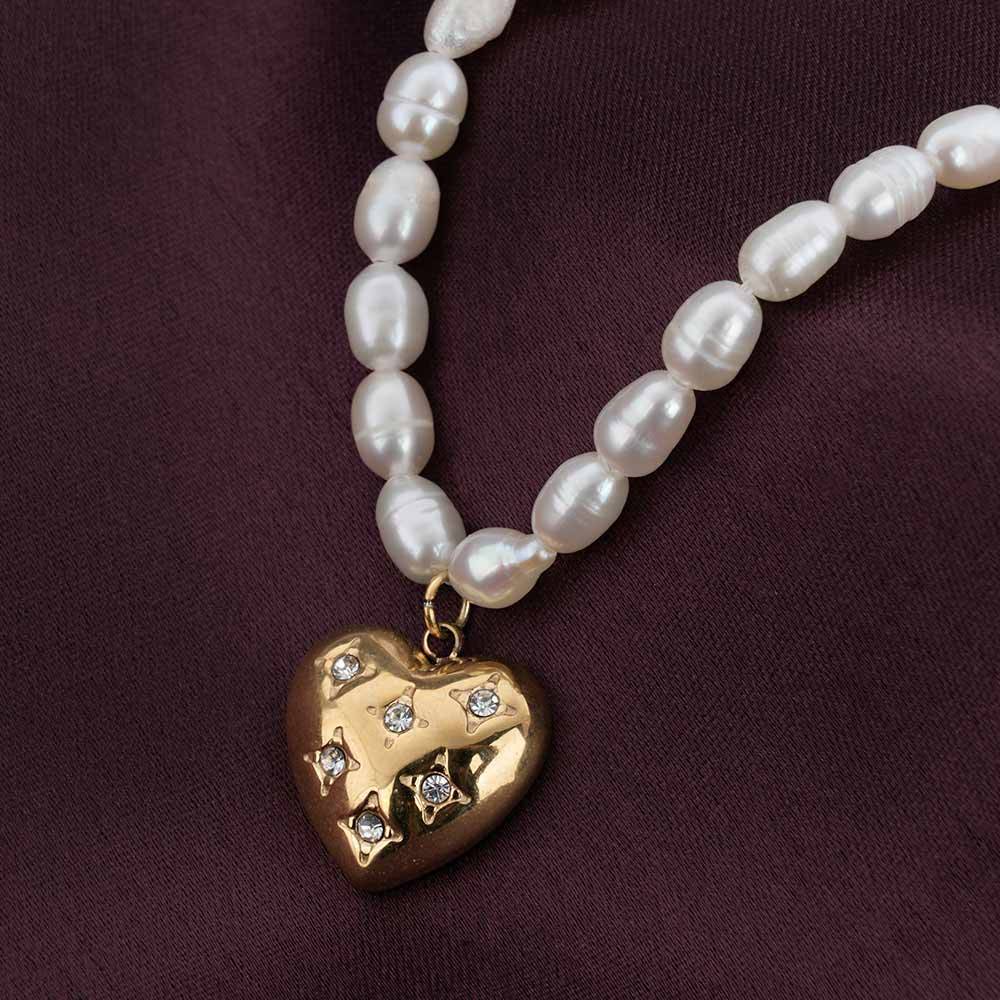 Palmonas Pearls Of Love Necklace For Womens - Waterproof & Anti-Tarnish : PMWSSNC271-G