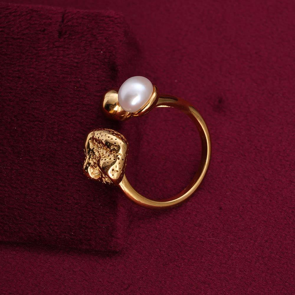 Palmonas Pearl Smooth Spherical Shaped Gold Ring For Womens - Waterproof & Anti-Tarnish : PMWSSRG115-G-A