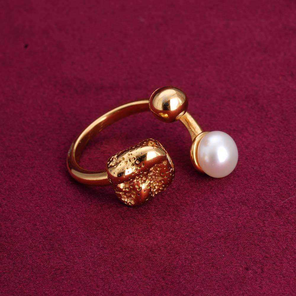 Palmonas Pearl Smooth Spherical Shaped Gold Ring For Womens - Waterproof & Anti-Tarnish : PMWSSRG115-G-A