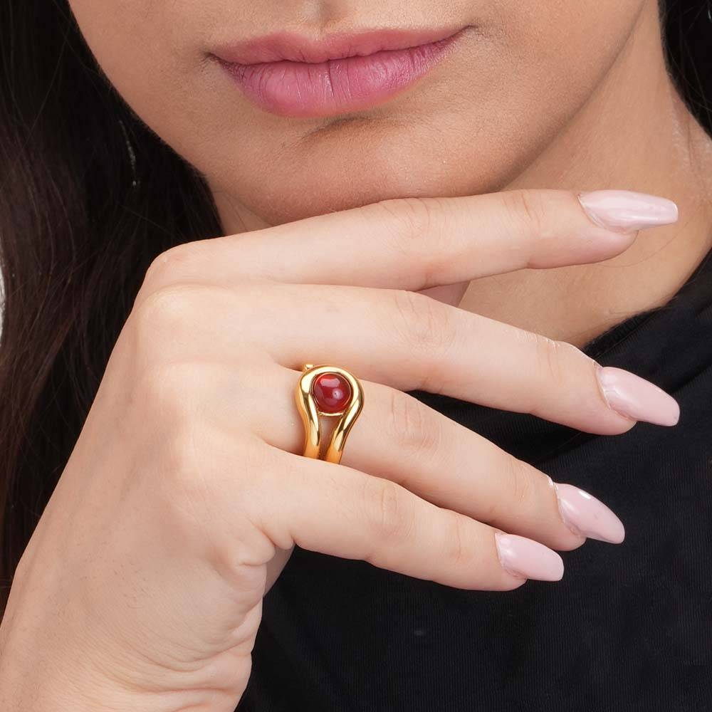 Palmonas Sleek Statement Gold Ring For Womens - Waterproof & Anti-Tarnish : PMWSSRG116-G-A