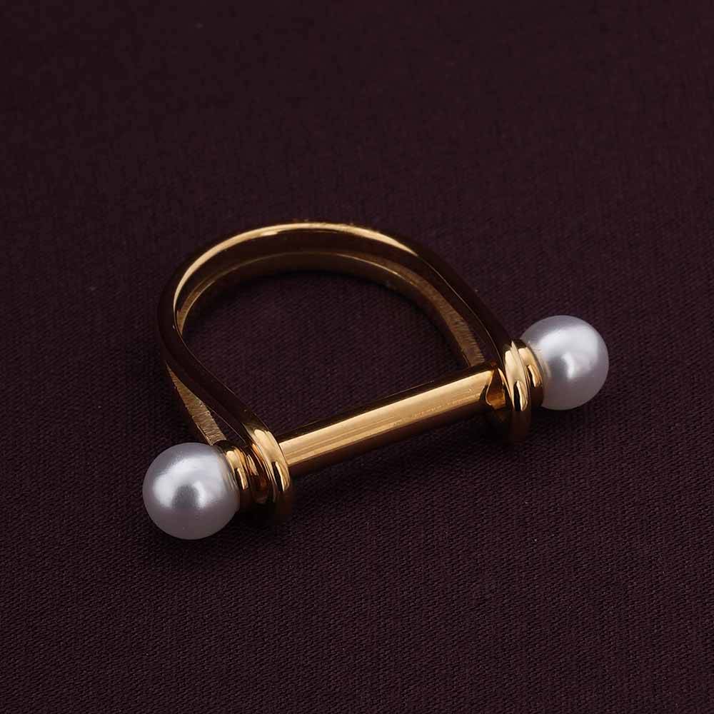 Palmonas U-Shaped Gold Pearl Ring For Womens - Waterproof & Anti-Tarnish : PMWSSRG331-G-7