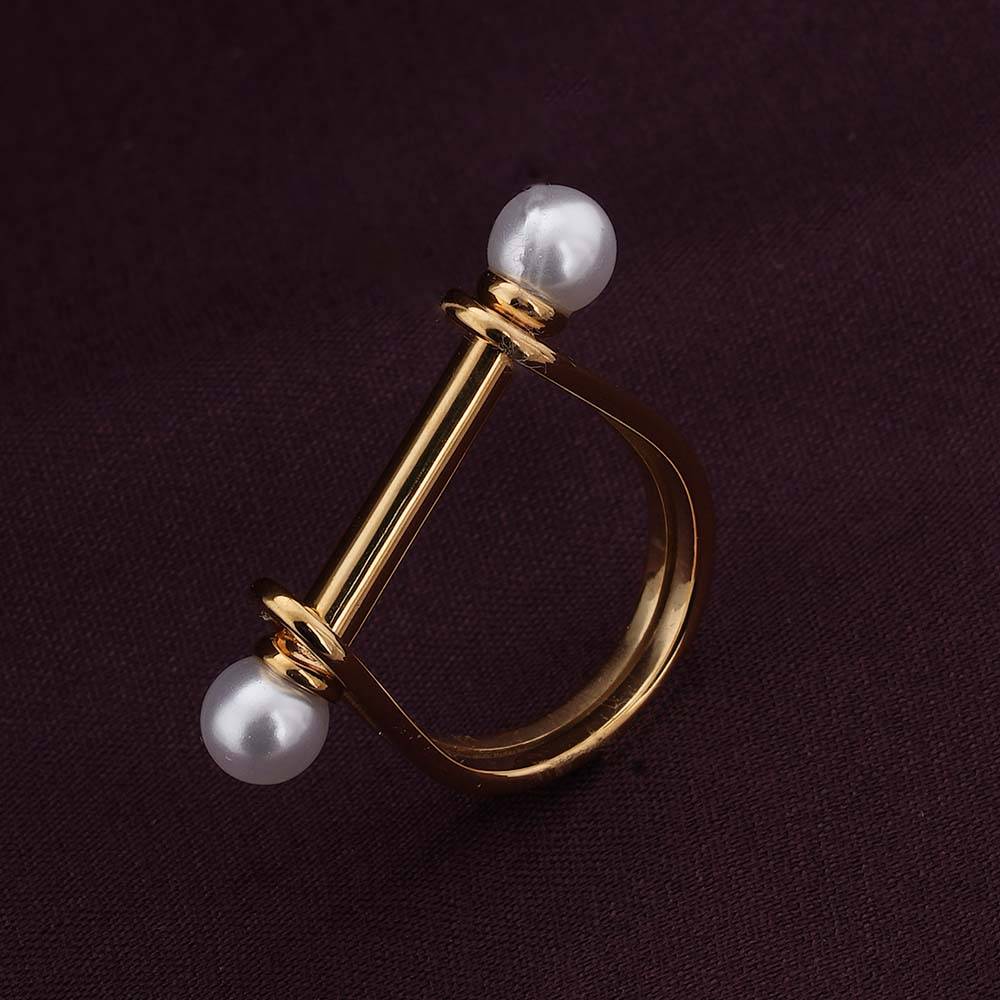 Palmonas U-Shaped Gold Pearl Ring For Womens - Waterproof & Anti-Tarnish : PMWSSRG331-G-7