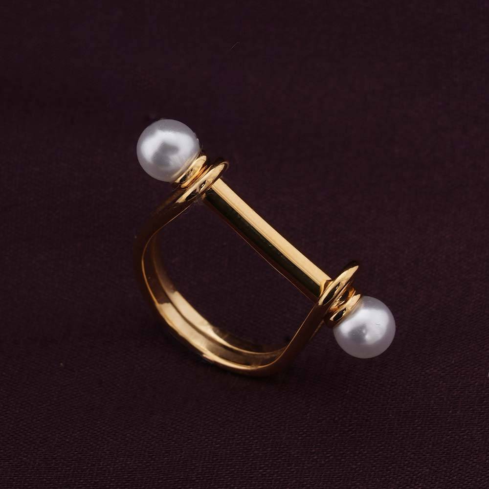 Palmonas U-Shaped Gold Pearl Ring For Womens - Waterproof & Anti-Tarnish : PMWSSRG331-G-7